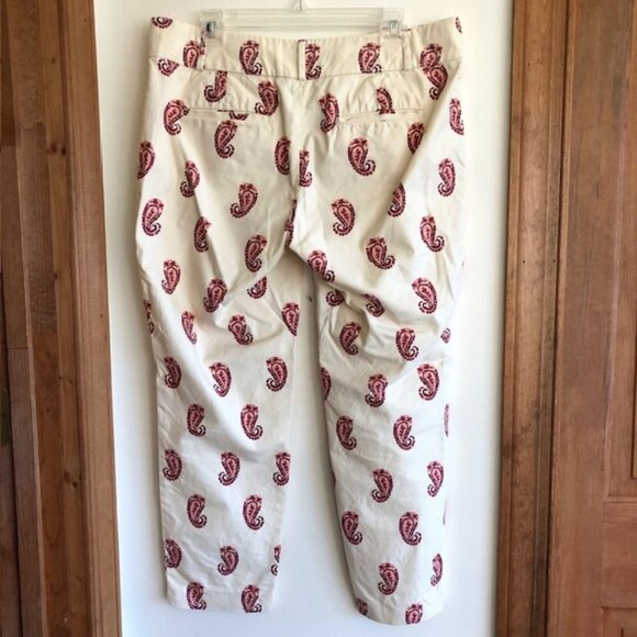 LOFT Marisa Ankle Cream Pink Paisley Pants 8 - Picture 9 of 16